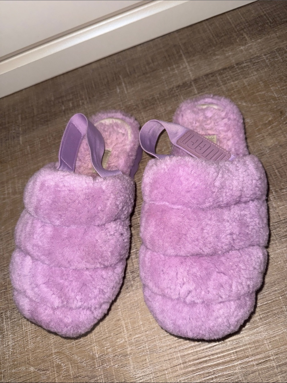 UGG lilac Quilted Fuzzy Slide Slippers with Elastic Heel Strap